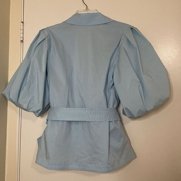 NWOT JONATHAN SIMKHAI Waverly Cotton Poplin Wrap Blouse Blue size medium - Picture 8 of 8